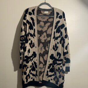 Altr'd State Black Tan Animal Print Open Front Sweater Cardigan Duster - M/L